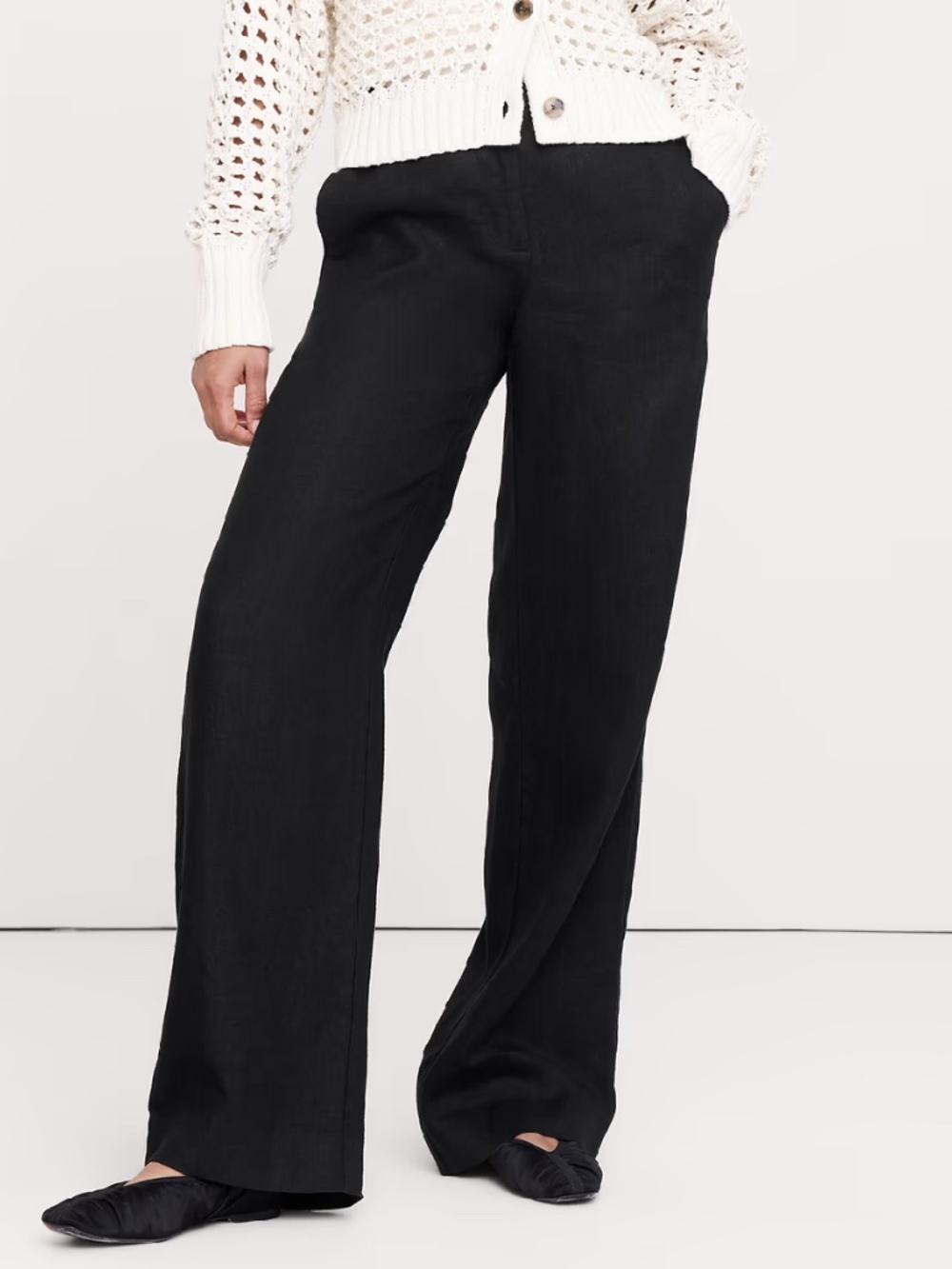 BANANA REPUBLIC "Everyday Wide-leg" Linen Pants in Black: Sz M